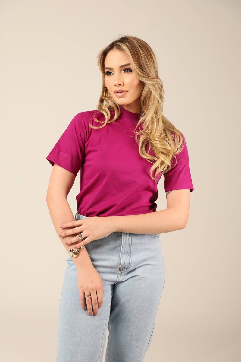 Blusa T-shirt gola alta Rosa