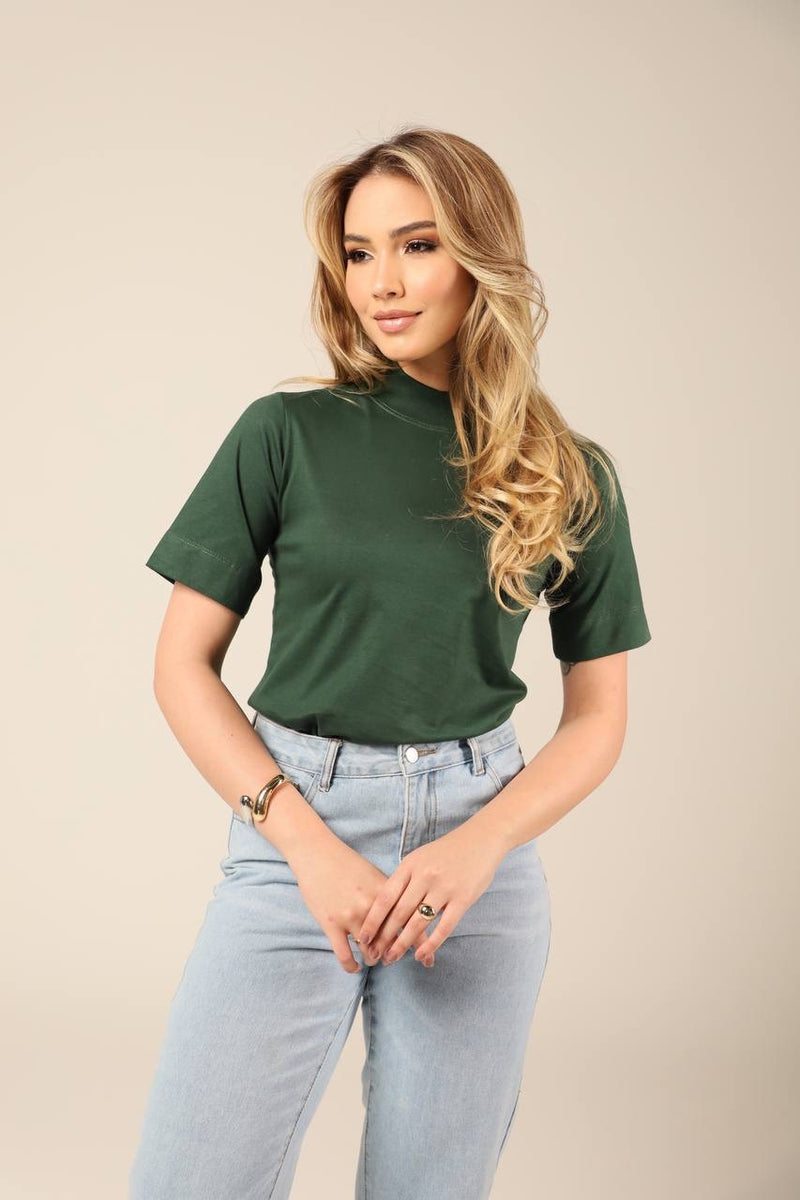 Blusa T-shirt gola alta verde